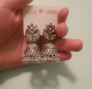 Elegant Oxidized Jhumka  and Crystal Statement Earrings